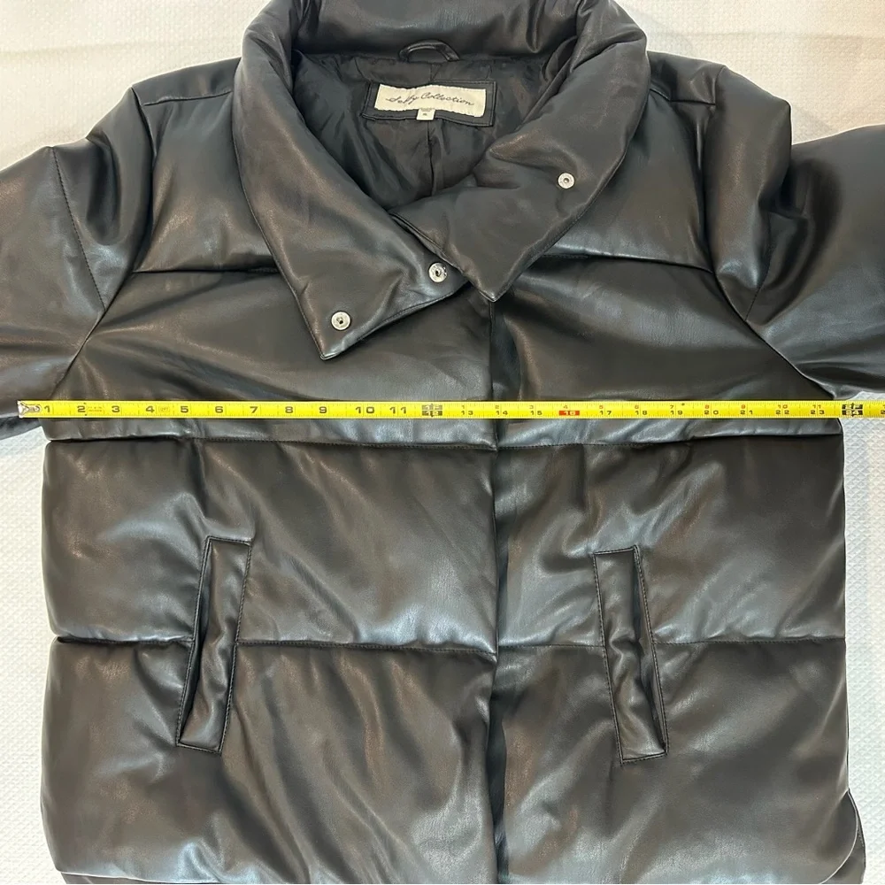 Sebby Collection Black Vegan Non Leather Puffer Bomber‎ Jacket